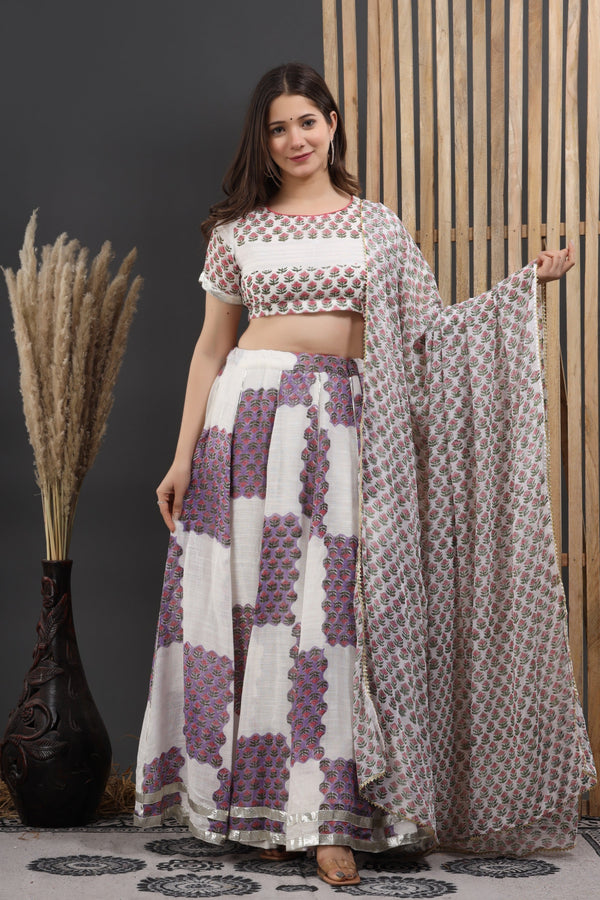 Women's Unnao Linen Skirt And Kota Doria Dupatta Set - Saras The Label