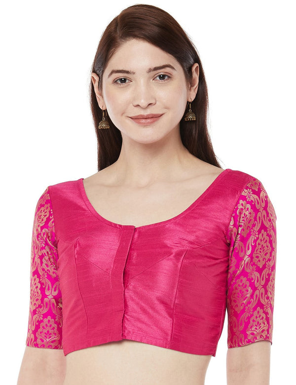 Women Pink Brocade Saree Blouse by Shringaar (1pc)