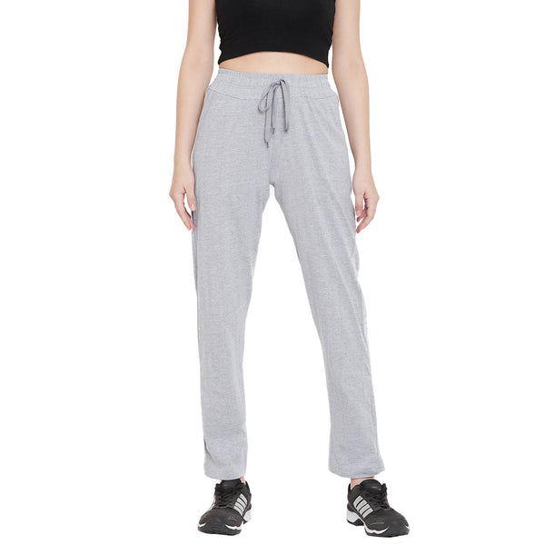 Women's Light Grey Cotton Track Pants-StyleStone