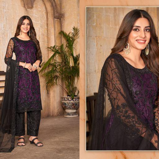 Stylish Embroidered Salwar Kameez In Purple And Black - Indiakreations