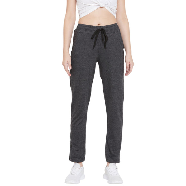 Women's Dark Grey Cotton Track Pants-StyleStone