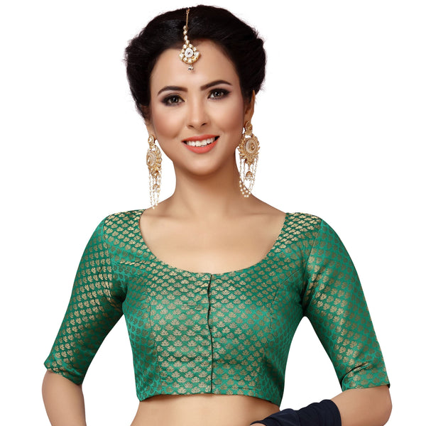 Women's Brocade Green Saree Blouse by Shringaar - 1 pc