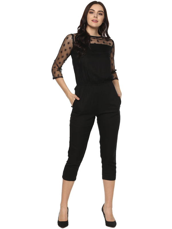 Women's Black Star Lace Jumpsuit - StyleStone