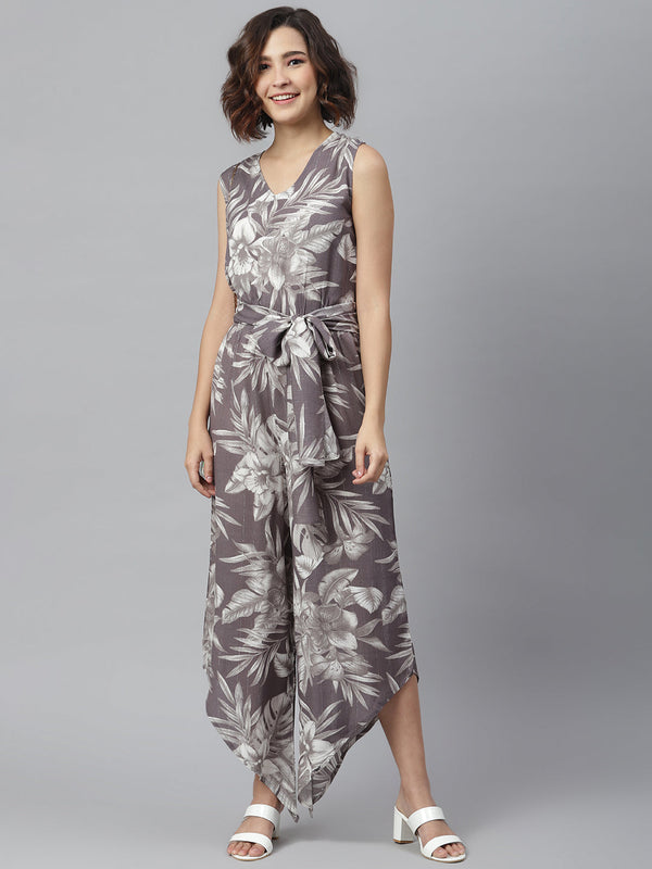 Women's Floral printed Jumpsuit with Asymmetric hemline - StyleStone