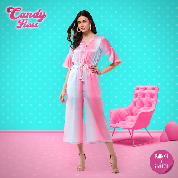 Women's Candy Inspired Digital Printed Jumpsuit With Front Drawstring Waistline - Pannkh