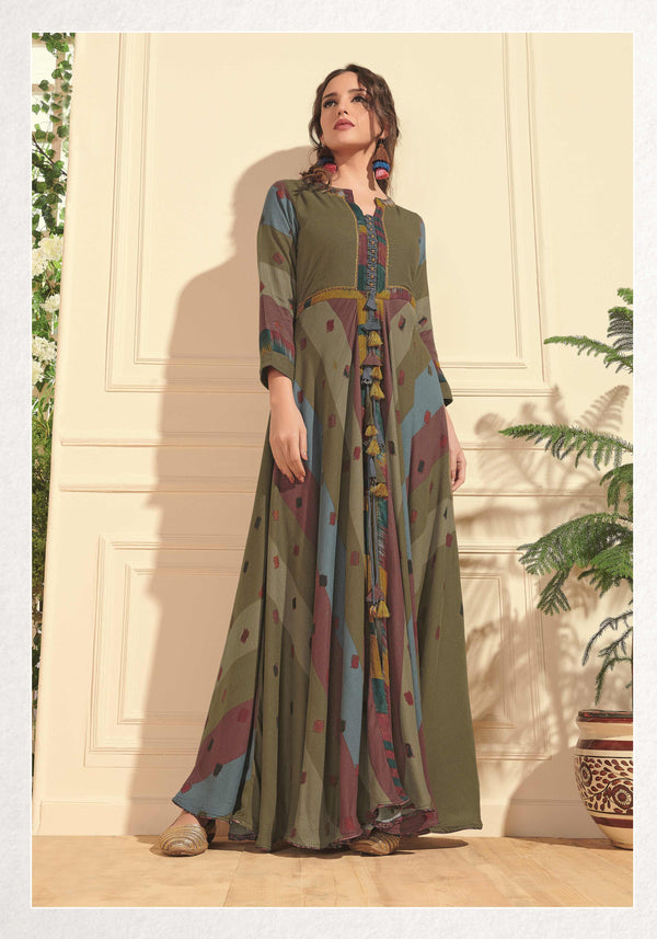 Women's Multi Color rayon Silk Printed Gown AD-2065 - Navyaa