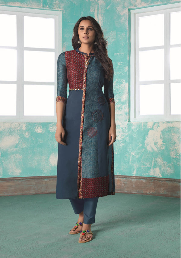 Women's Blue Soft Silk bollywood exclusive Kurti - AD-5026 - Navyaa