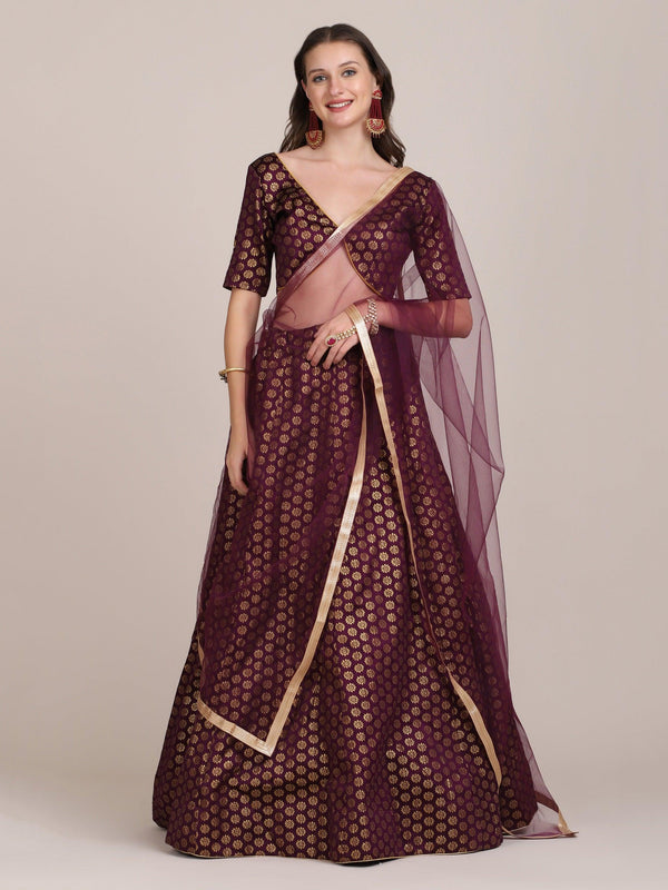 Purple Jacquard Silk Lehenga Choli with Zari Work - Indiakreations