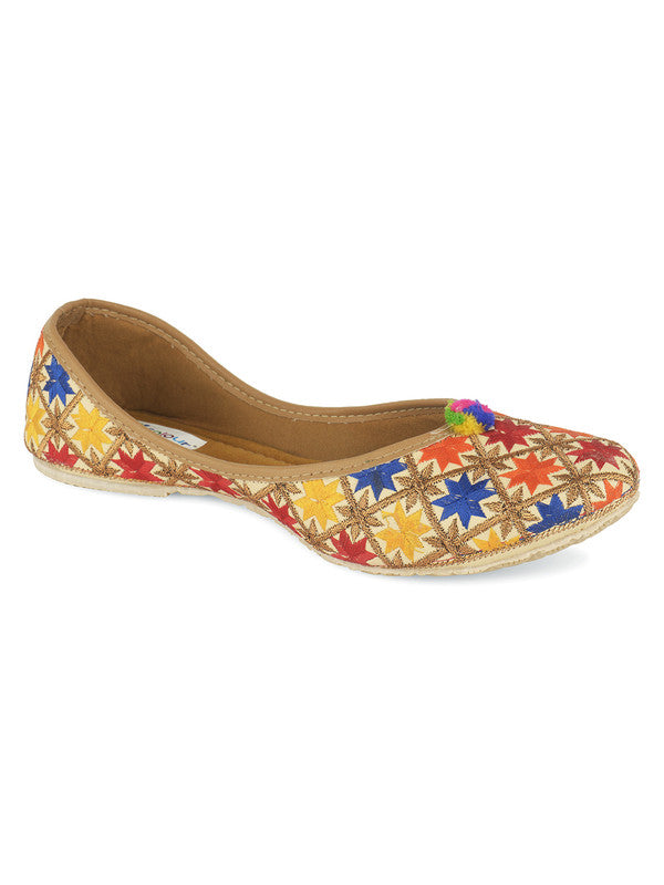 Women's Multicolour Embroidered Party Wear Flat Comfort Footwear-4148 - Desi Colour