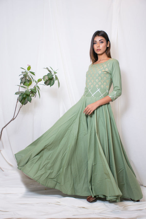 Women's Green Anarkali Dress (1Pc) - Saras The Label
