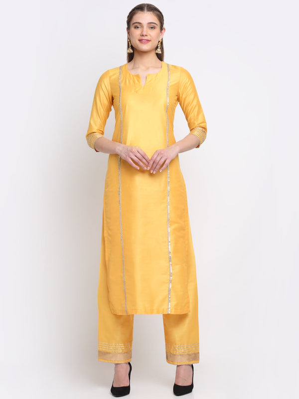 Women's Tyohaar Yellow Straight Kurti With Pants - Anokherang