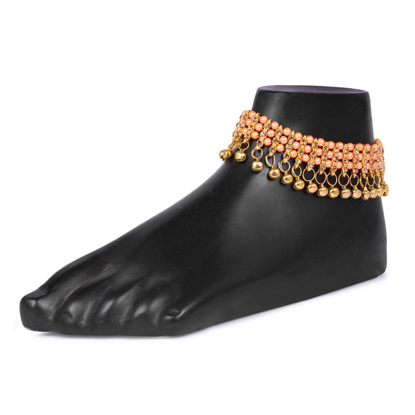 Women's Golden Plated Anklets With  Ghunghru  - Tehzeeb