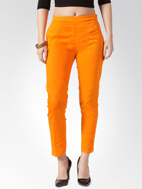 Women's Orange Smart Slim Fit Solid Regular Trousers - Jompers