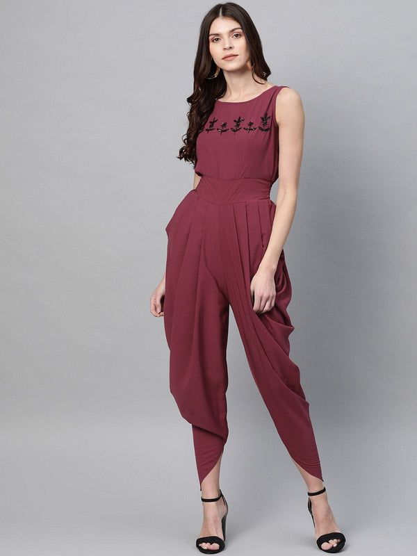 Women's Intricate Hand Embroidered Cowl Jumpsuit - Pannkh