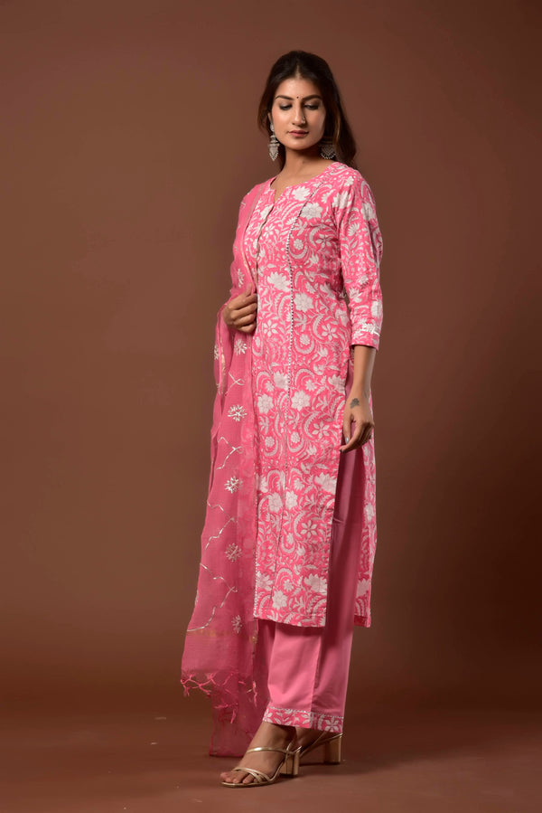 Women's Pink Gota Dupatta Suit Set - Kiswah