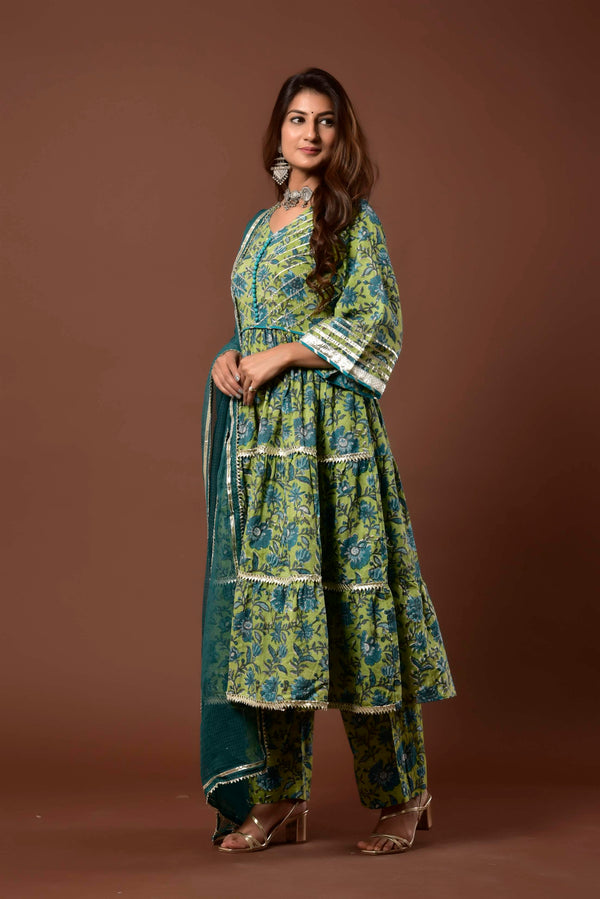 Women's Green Aafreen Suit Set - Kiswah