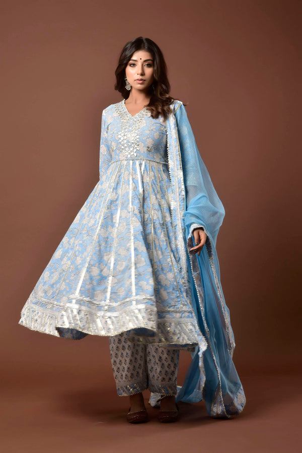 Women's Ambar Firozi Kalidar Suit Set - Kiswah