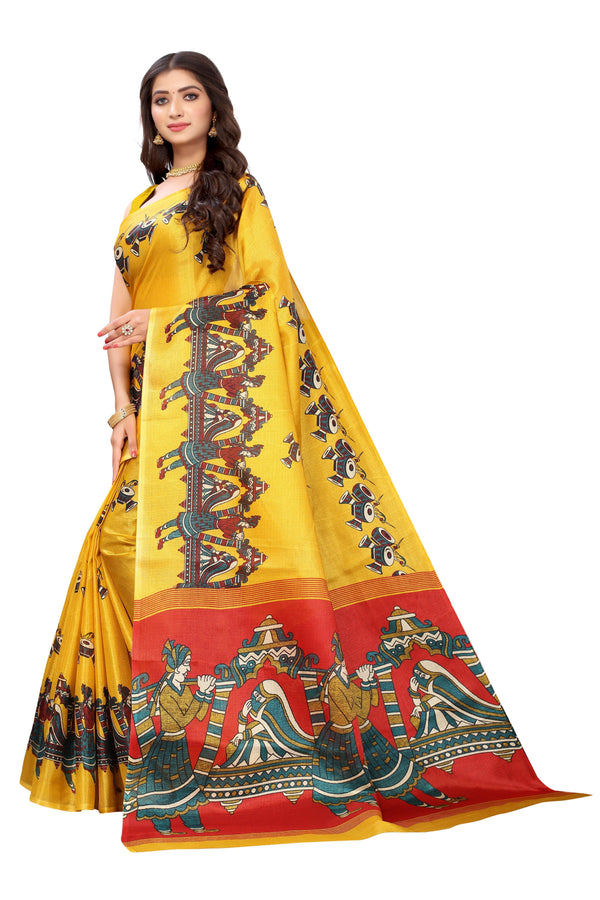 Women's Yellow Khadi Silk Printed Saree - Dwija Fashion - Indiakreations