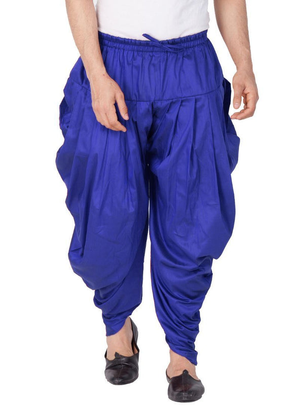 Men's Blue Cotton Silk Blend Dhoti - Vastramay