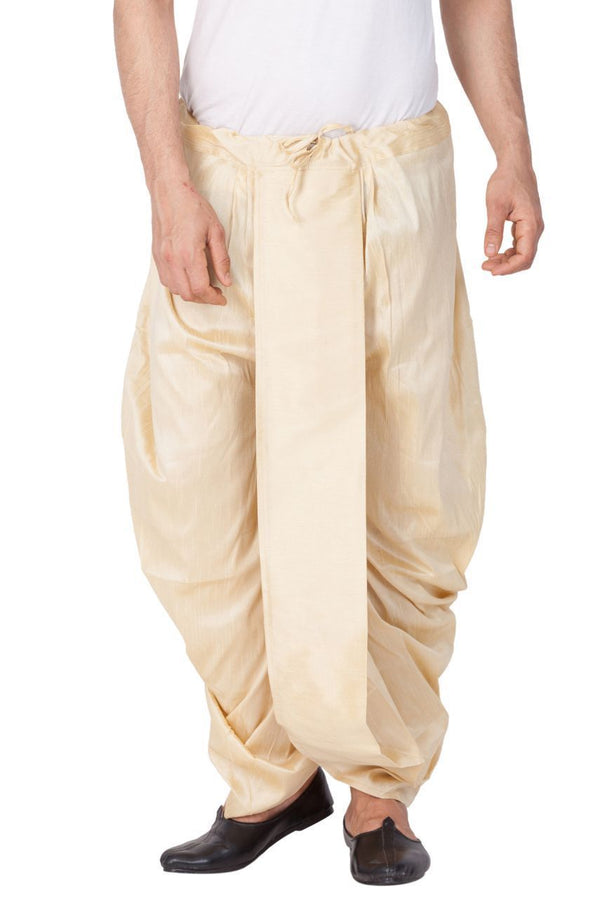 Men's Gold Cotton Silk Blend Dhoti - Vastramay