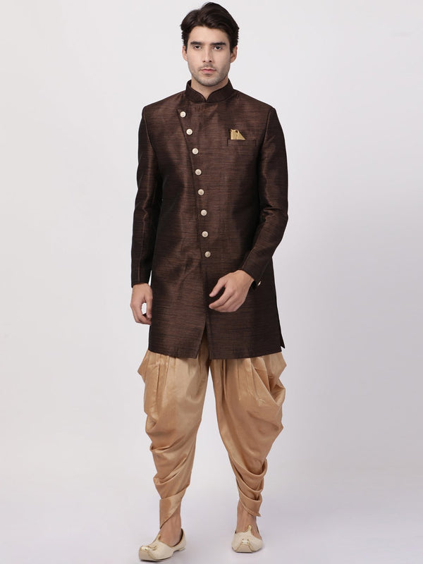 Men's Brown Silk Blend Sherwani Set - Vastramay