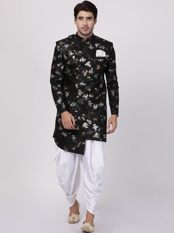 Men's Black Silk Blend Sherwani Set - Vastramay