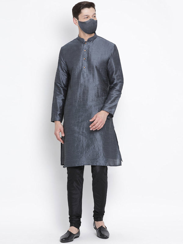 Men's Grey Cotton Silk Blend Kurta and Pyjama Set - Vastramay