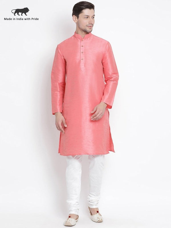 Men's Pink Cotton Silk Blend Kurta and Pyjama Set - Vastramay