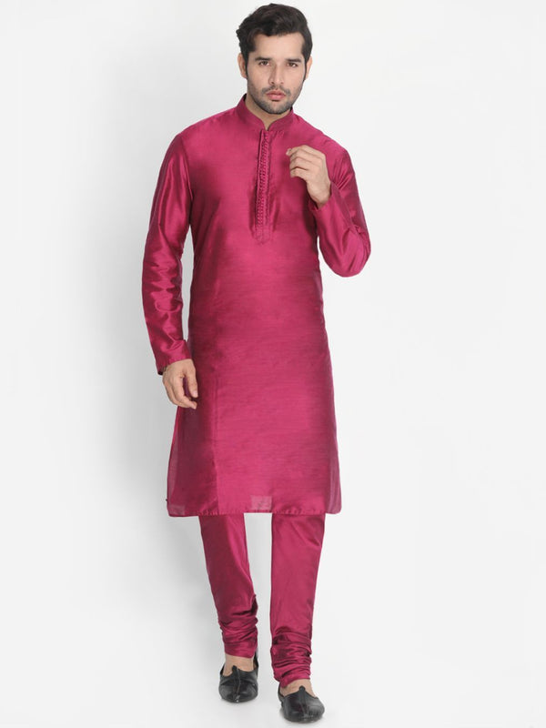 Men's Purple Cotton Silk Blend Kurta and Pyjama Set - Vastramay