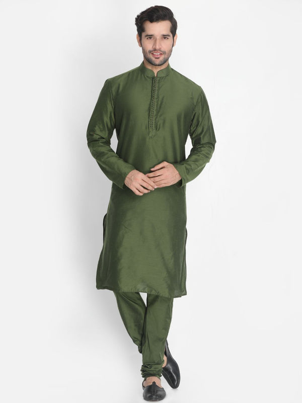 Men's Green Cotton Silk Blend Kurta and Pyjama Set - Vastramay