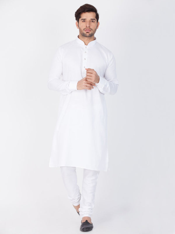 Men's White Cotton Kurta and Pyjama Set - Vastramay