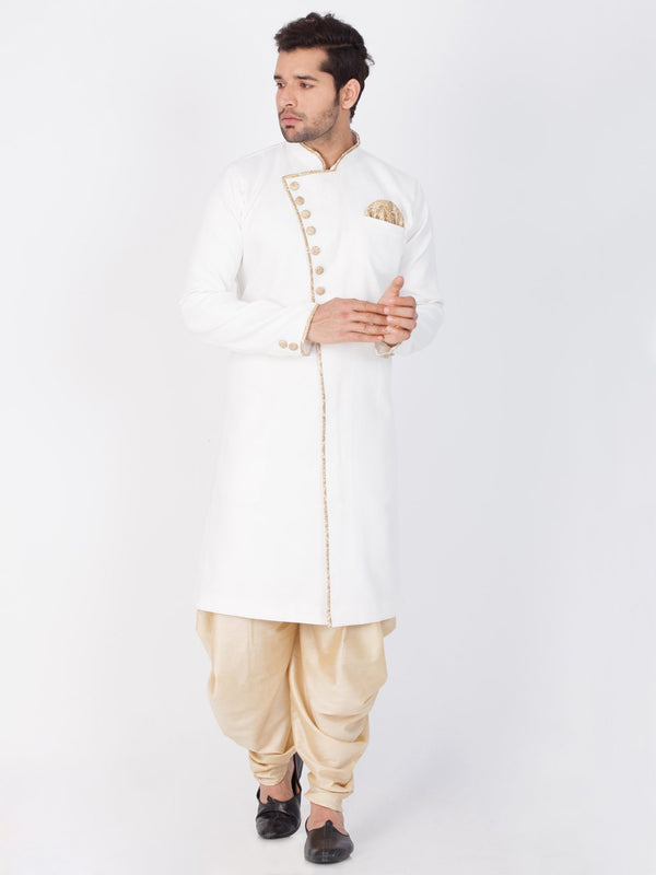 Men's White Cotton Blend Sherwani Set - Vastramay