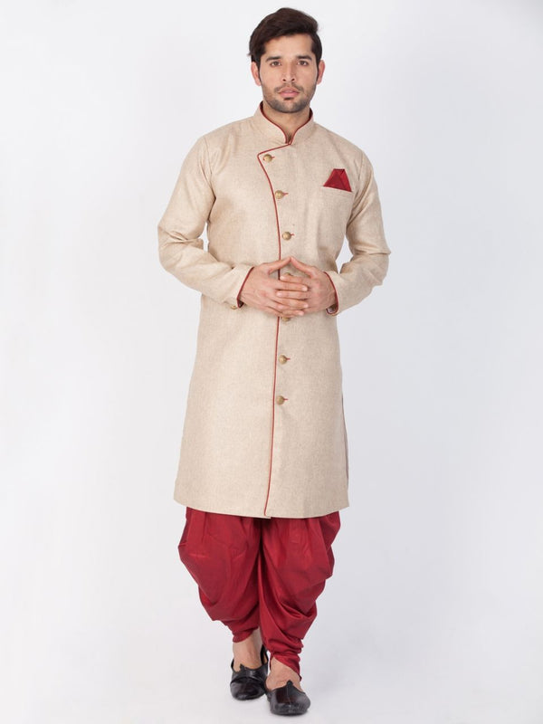 Men's Brown Cotton Blend Sherwani Set - Vastramay