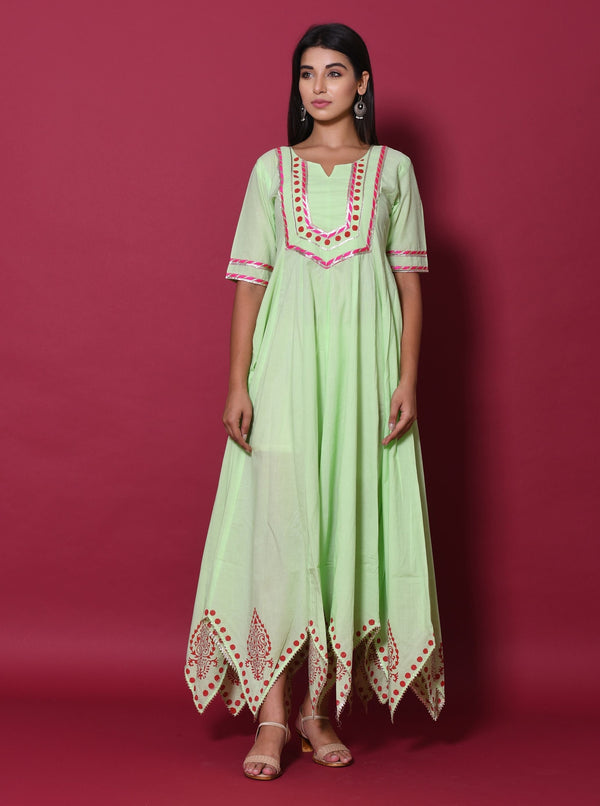 Women's Green Anarkali Dress (1 Pc Set) - Saras The Label