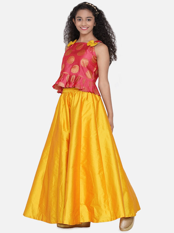 Girl's Peach & Yellow Embellished Ready to Wear Lehenga Choli - NOZ2TOZ KIDS