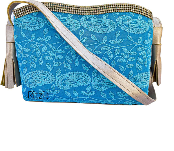 Women's Chickenkari Embroidered Crossbody Belt Sling Bag With Clutch  Sky Blue - Ritzie