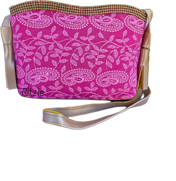 Women's Chickenkari Embroidered Crossbody Belt Sling Bag With Clutch  Pink - Ritzie