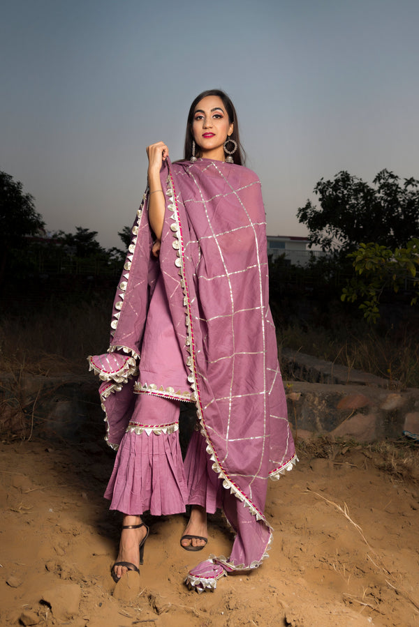 Women's Gotta Jaal Purple Cotton Sharara Set - Pomcha Jaipur