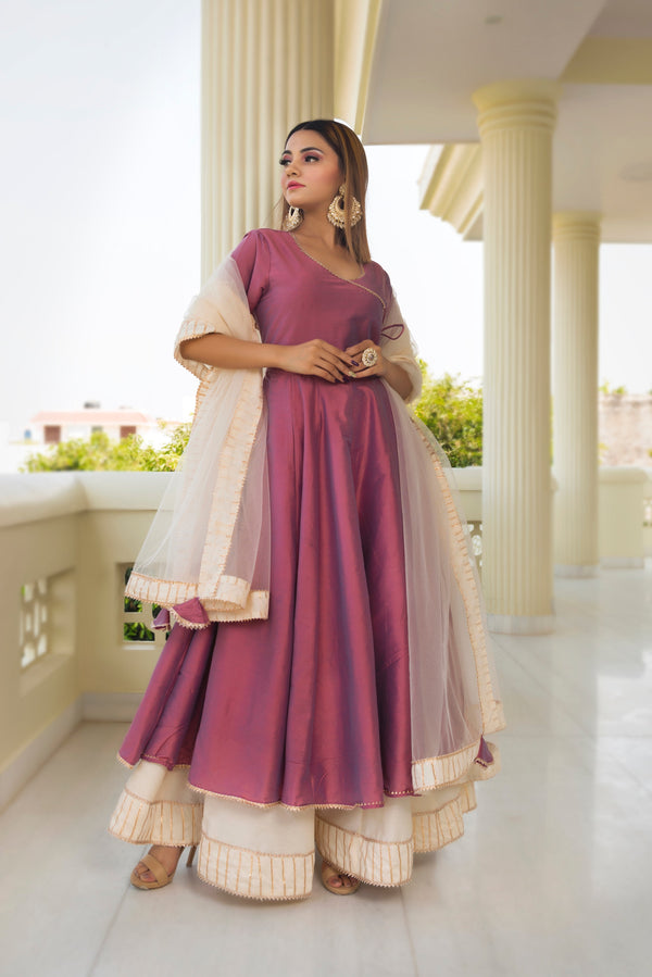 Women's Cotton Silk Purple Angrakha - Pomcha Jaipur