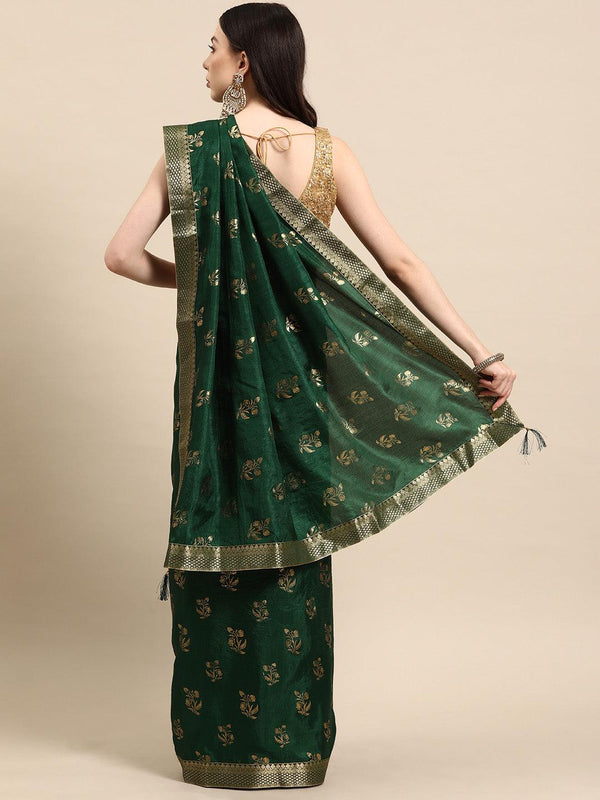 Green Printed Silk Blend Saree