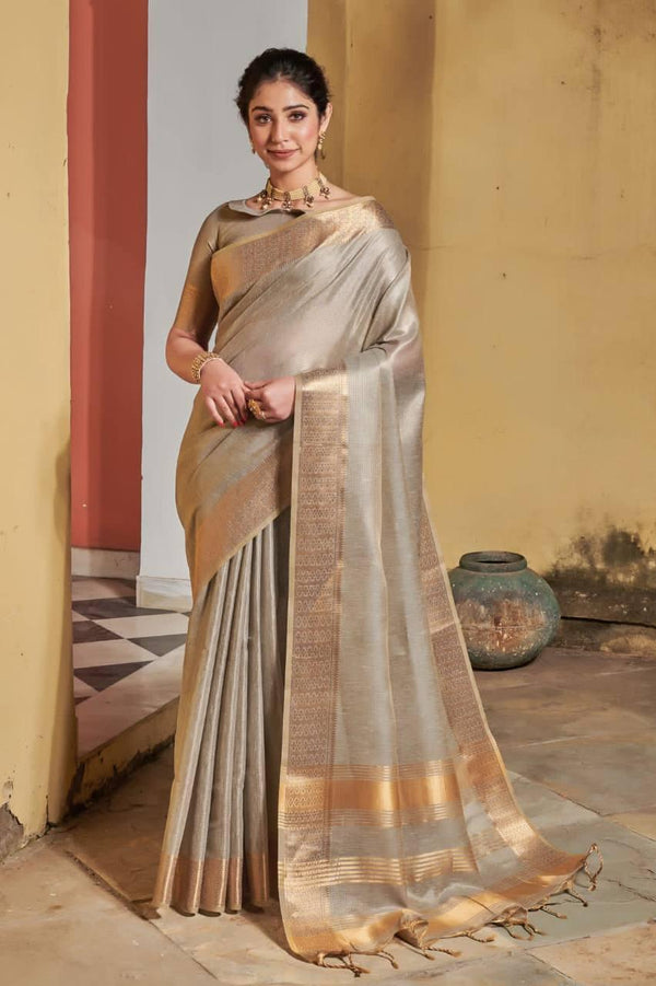 Grey Maheshwari silk Saree - Indiakreations