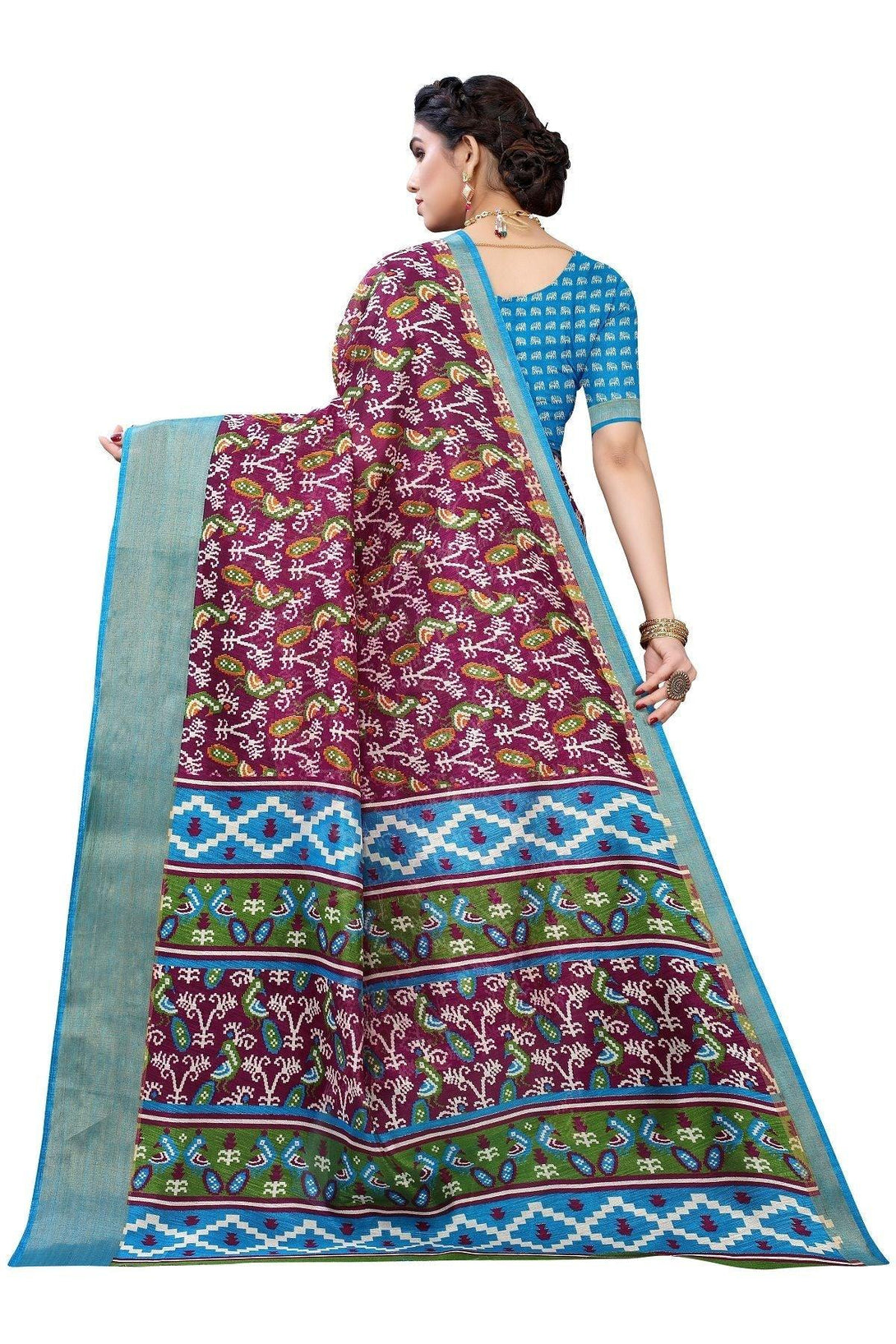 Women's Linen Jari Border Saree With Blouse Piece2 - Vamika - Indiakreations