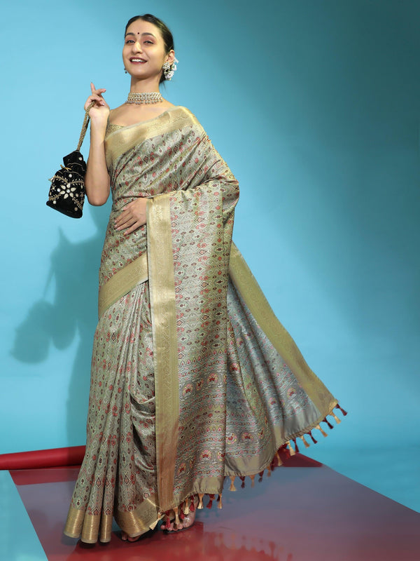 Women's Digital Print Daily Wear Cotton Silk Saree (Multicolor) - Nyutika - Indiakreations
