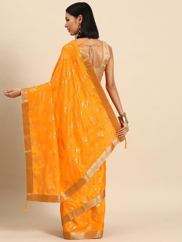Yellow Printed Silk Blend Saree